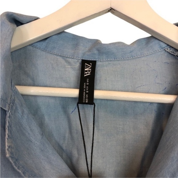 Zara Chambray Blue Buton Down Crop Top New - Picture 4 of 6